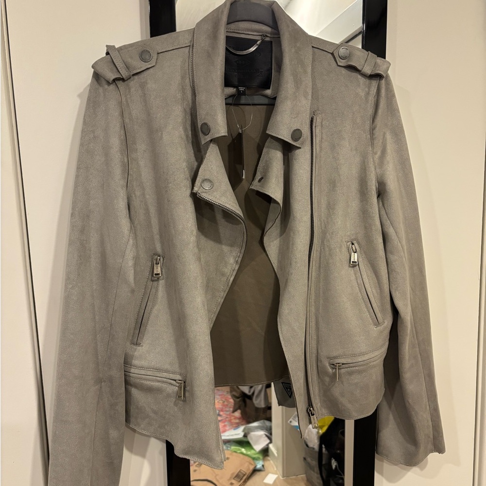 Guess Gray Faux Suede Moto Jacket NWT Size L